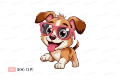 Happy puppy wearing pink glasses image Product Image 1