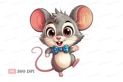 Cheerful grey mouse with blue polka dot bow tie rodent Product Image 1