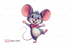 Happy cartoon mouse with pink bow animal rodent Product Image 1