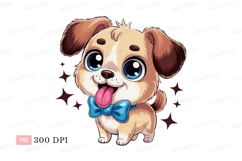 Adorable puppy wearing blue bow cute cartoon Product Image 1