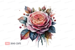 Watercolor rose bouquet with berries leaves Product Image 1