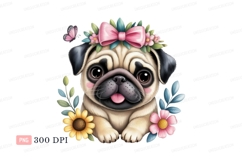 Adorable pug wearing floral crown puppy Product Image 1