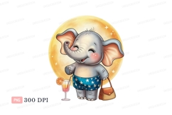 Happy elephant with drink and bag moon Product Image 1