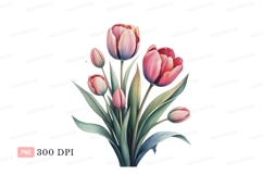 Pink tulips bouquet green leaves Product Image 1