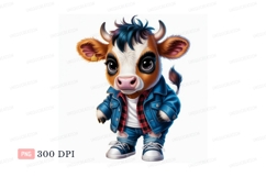 Adorable cow dressed in denim and plaid calf animal Product Image 1
