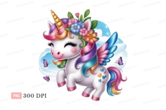 Cute unicorn with rainbow mane and wings flowers Product Image 1
