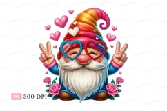 Cheerful gnome with heart glasses and peace signs image Product Image 1