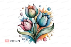 Colorful watercolor tulips with abstract splashes flowers Product Image 1