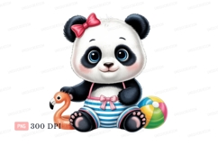 Cute panda wearing swimsuit with flamingo and ball Product Image 1