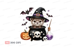 Otter witch cauldron Halloween bats Product Image 1