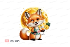 Cute fox with cocktail and moon animal cartoon Product Image 1