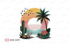 Desert Sunset Palm Cactus Lotus Birds image Product Image 1