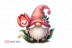 Pink gnome holding tulip bird flower Product Image 1