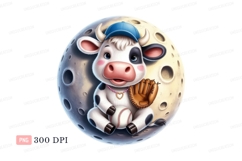 Cute cow baseball player on moon cartoon Product Image 1