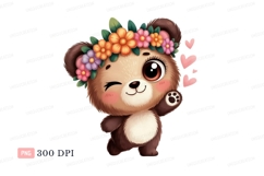 Cute bear wearing flower crown waving image Product Image 1