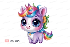 Cute purple unicorn with rainbow mane horn Product Image 1