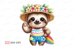 Cute sloth wearing straw hat and swimsuit tropical Product Image 1