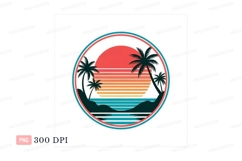 Tropical sunset beach scene with palm trees ocean Product Image 1