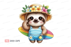 Cute sloth wearing straw hat and swimwear animal tropical Product Image 1