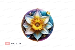 Golden yellow flower mandala white Product Image 1