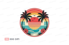 Sunset Palms Ocean Waves Floral Clipart P N G image Product Image 1