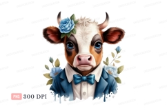 Dapper cow adorned with blue flowers suit Product Image 1
