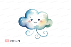 Happy smiling cloud watercolor blue Product Image 1
