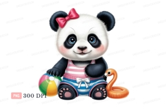 Cute panda wearing swimsuit with beach ball bear animal Product Image 1