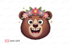 Cheerful bear wearing flower crown flowers happy Product Image 1