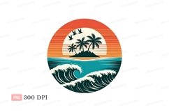 Tropical island sunset ocean waves palm trees Product Image 1