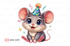 Cute mouse party hat confetti stars cartoon animal Product Image 1