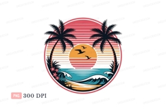 Tropical sunset ocean waves palm trees image Product Image 1