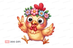 Cute chicken wearing flower crown making peace sign Product Image 1