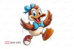 Cheerful duckling wearing blue bow and red shoes cartoon Product Image 1