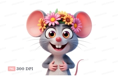 Cheerful mouse wearing flower crown animal cartoon Product Image 1