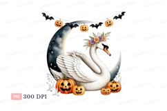 Elegant swan with floral crown and pumpkins bird white Product Image 1