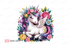 White winged unicorn surrounded by colorful flowers Product Image 1
