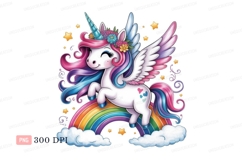 Winged unicorn on rainbow clipart P N G pegasus wings Product Image 1