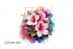 Pink azaleas watercolor splash clipart P N G flowers Product Image 1