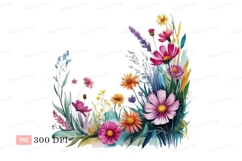 Colorful floral arrangement watercolor clipart P N G Product Image 1