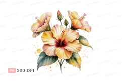 Yellow hibiscus flowers watercolor pink green Product Image 1