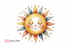 Cheerful sun face with colorful rays cartoon yellow Product Image 1