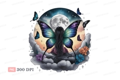 Woman butterfly wings moon clouds flowers image Product Image 1