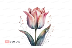 Pink tulip with water droplets white green Product Image 1