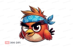 Angry bird red bandana wink blue cartoon Product Image 1