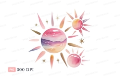 Celestial sunbursts and stars watercolor pink Product Image 1