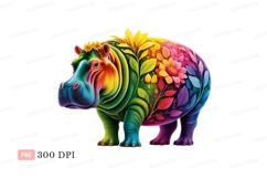 Colorful floral hippopotamus rainbow flowers Product Image 1