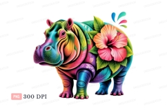 Colorful hippopotamus adorned with tropical flower Product Image 1