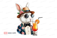 Dapper rabbit with tropical drink animal sunglasses Product Image 1