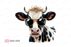 Cool cow wearing sunglasses black white Product Image 1